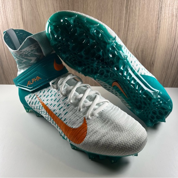 Nike Alpha Menace Elite 2 Football Cleats Miami Dolphins BV2077-108 Men's 12.5 - Picture 9 of 13